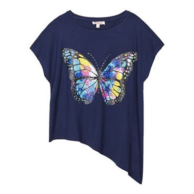 Girls' navy butterfly print top